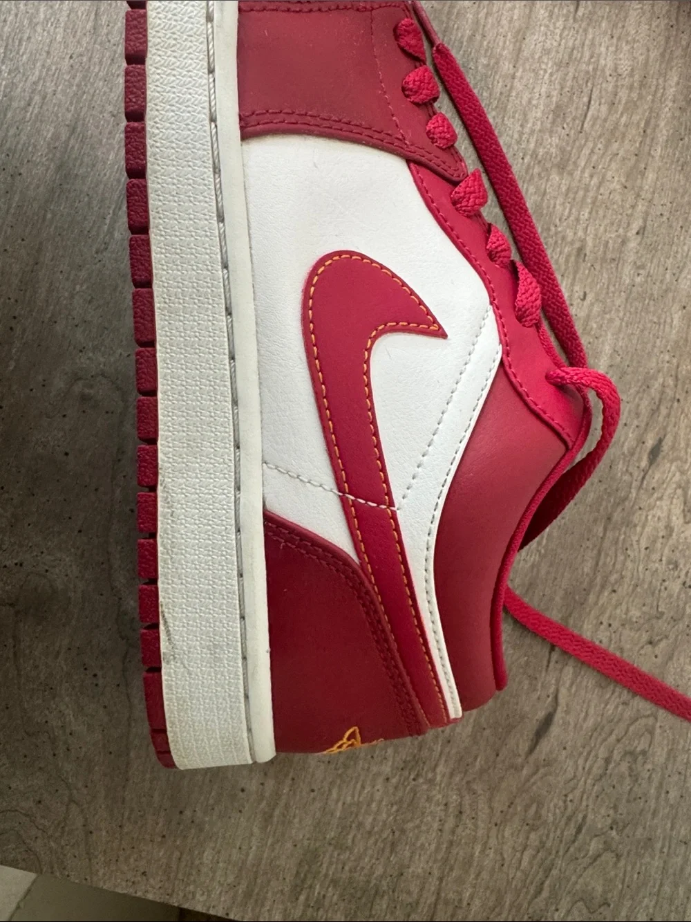Jordan Red, White & Gold Low-Top Sneakers